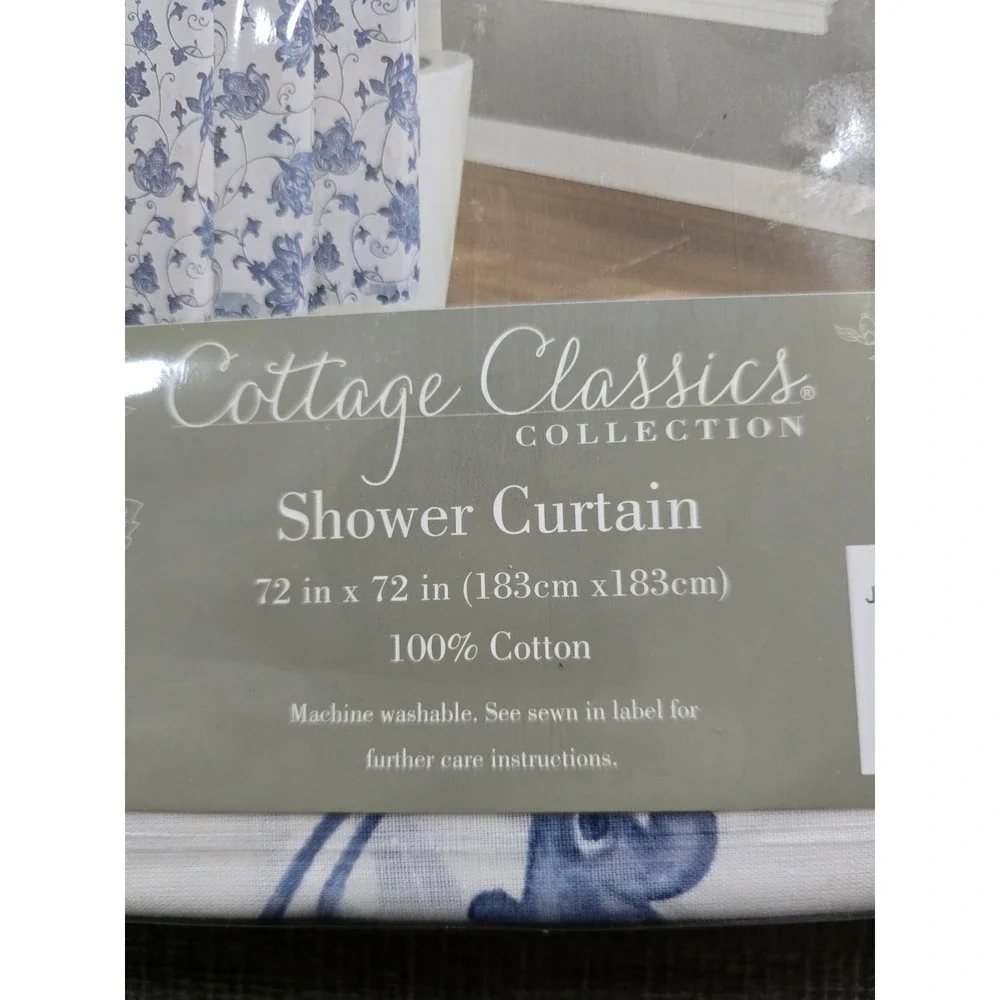 Cottage Classics Blue & White Fabric Shower Curtain 72